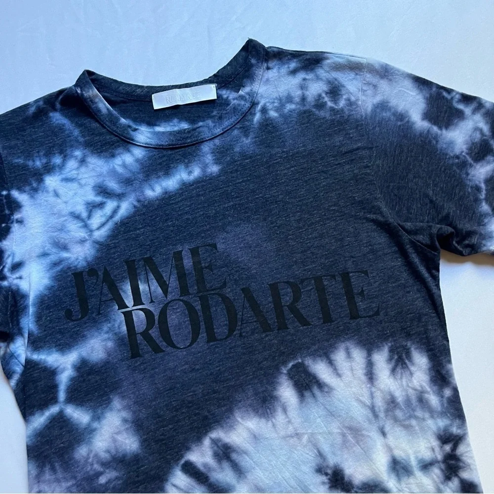 RODARTE blue logo tie dye short sleeve crew neck‎ knit tshirt
